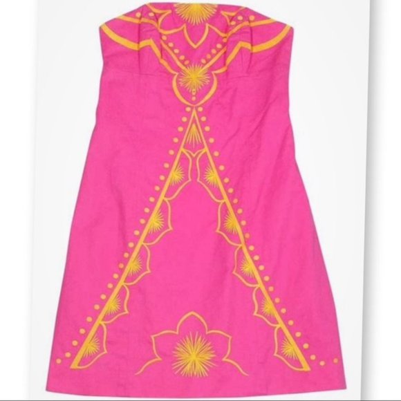 Lilly Pulitzer Pink Bowen Strapless Bee Dress Size 2 - Picture 4 of 12